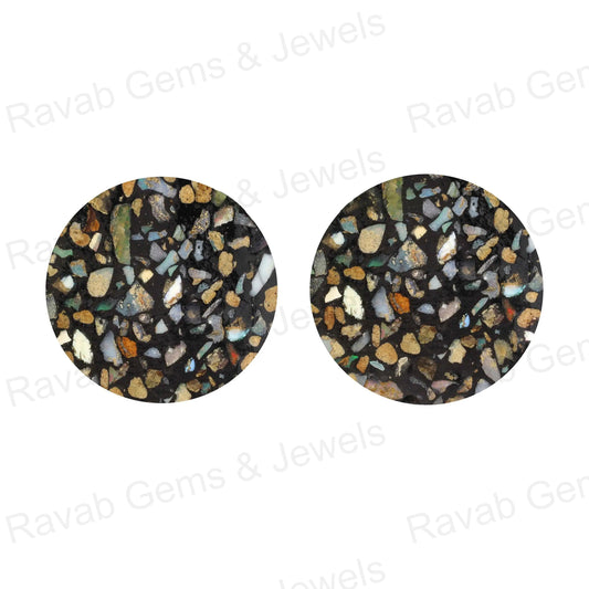 Black Ethiopian Opal Composite, Round Coin Both Side Flat, Loose Gemstone, Semi Precious Stone, Calibrated Smooth, For Jewelry Earring 2 Pcs