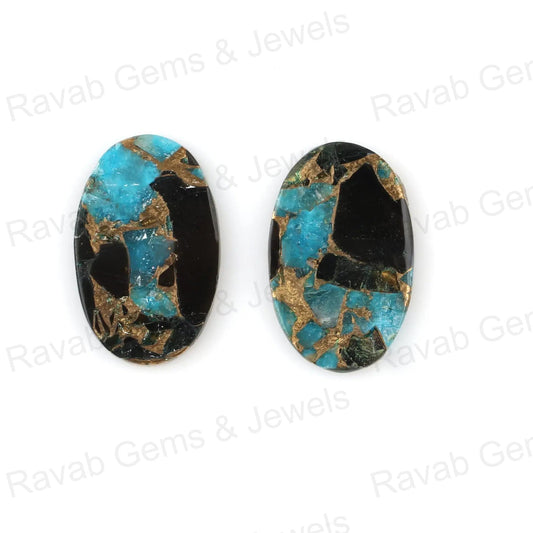 Black And Blue Copper Turquoise Oval Shape 12x19mm Both Side Flat Gemstone For Jewelry, Amazing Quality Stone For Jewelry Earring 2 Pcs Set