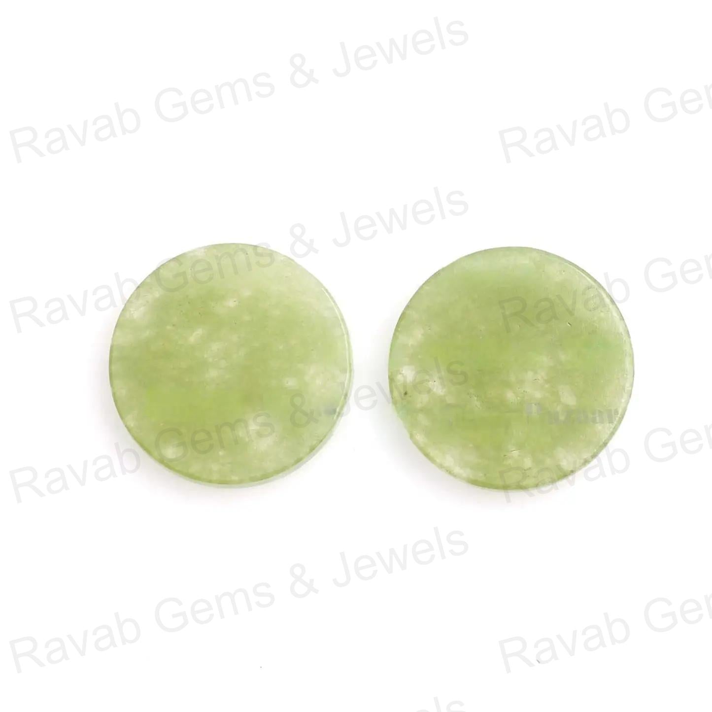 Beautiful Natural Jade Green Round Coin shape 12mm Flat Gemstone Calibrated, Natural Jade Green Jewelry making beads 2 pcs set