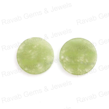 Beautiful Natural Jade Green Round Coin shape 12mm Flat Gemstone Calibrated, Natural Jade Green Jewelry making beads 2 pcs set