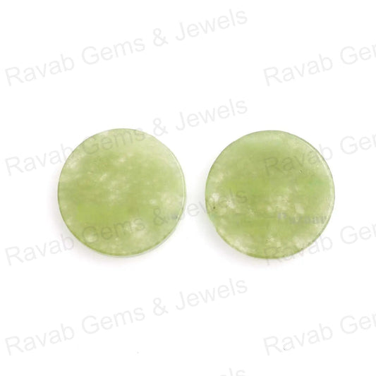 Beautiful Natural Jade Green Round Coin shape 12mm Flat Gemstone Calibrated, Natural Jade Green Jewelry making beads 2 pcs set