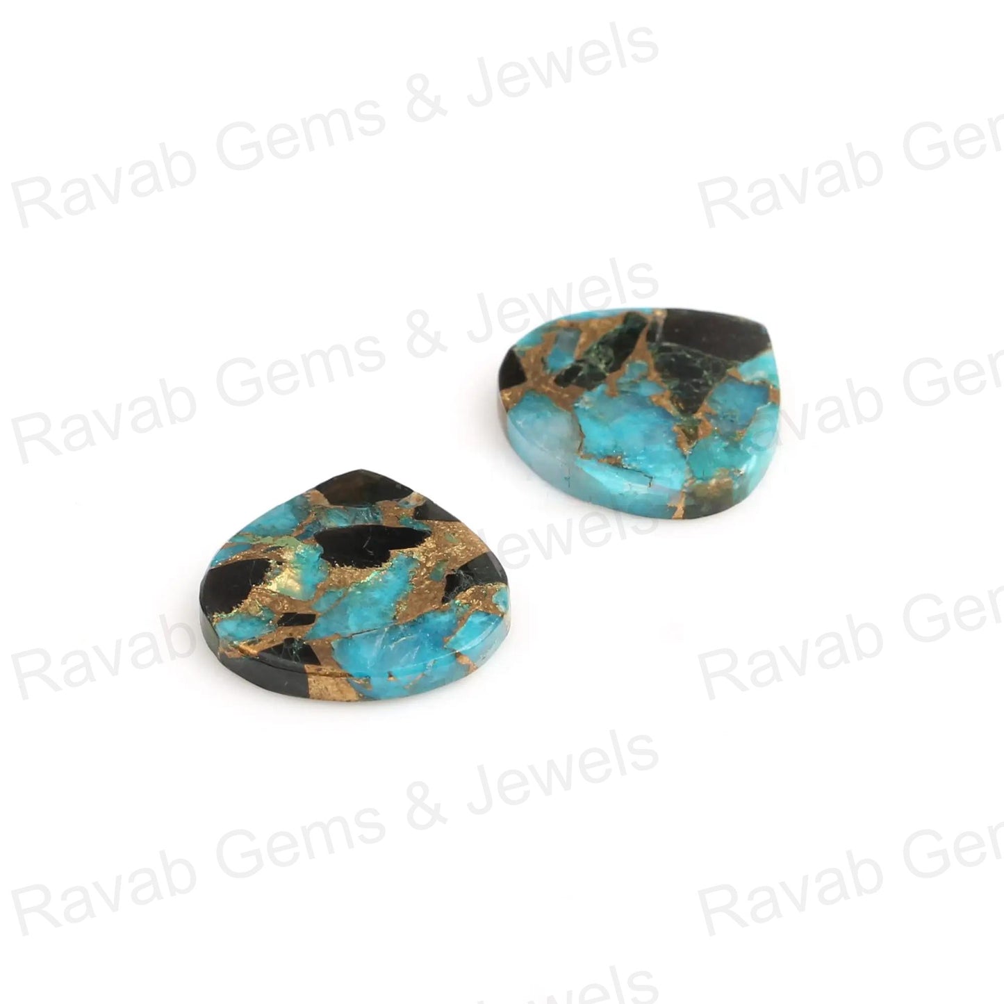 Black And Blue Copper Turquoise Heart Shape Smooth Flat Gemstone, Calibrated Loose Beads Stone For Matching Jewelry Earring - 2 Pcs Set