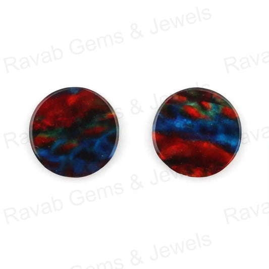 Beautiful Blue Ammolite Quartz Round Coin 12mm Flat Gemstone, Blue Ammolite pendant, earrings making Calibrated 2 pcs set