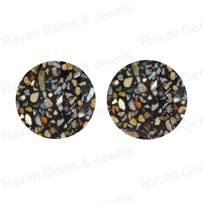 Black Ethiopian Opal Composite, Round Coin Both Side Flat, Loose Gemstone, Semi Precious Stone, Calibrated Smooth, For Jewelry Earring 2 Pcs