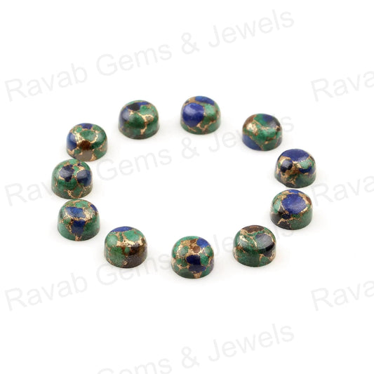 Azurite Copper Round Loose Gemstone- Smooth Calibrated Cabochons Stones - Beads Stones For Earrings Pair - 5 Pcs Set All Sizes