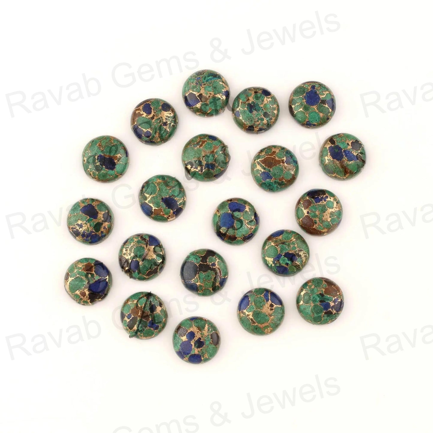 Azurite Copper Round Loose Gemstone- Smooth Calibrated Cabochons Stones - Beads Stones For Earrings Pair - 5 Pcs Set All Sizes