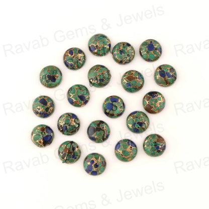 Azurite Copper Round Loose Gemstone- Smooth Calibrated Cabochons Stones - Beads Stones For Earrings Pair - 5 Pcs Set All Sizes