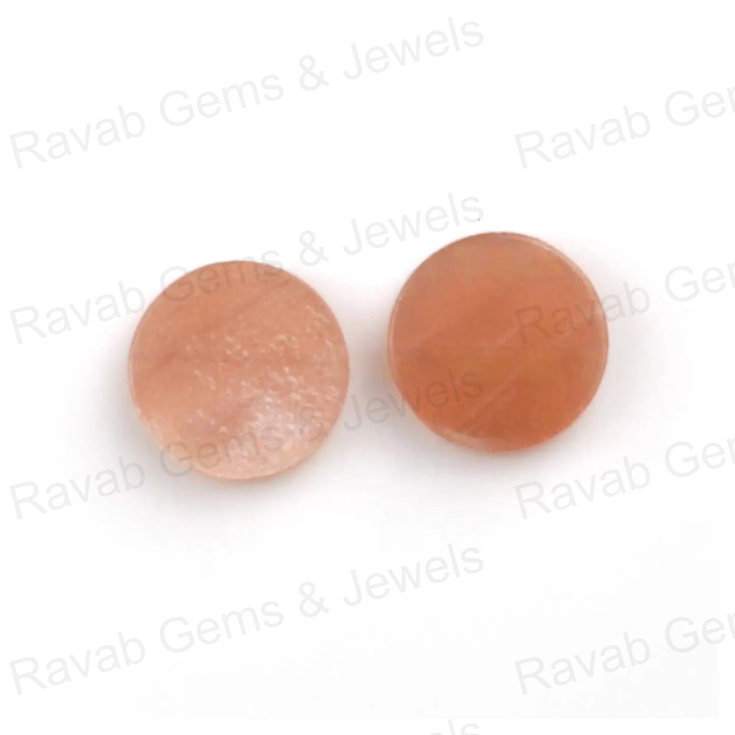 Beautiful Peach Moonstone Round Coin shape 12mm Flat Gemstone Calibrated, Peach Moonstone Jewelry making beads 2 pcs set