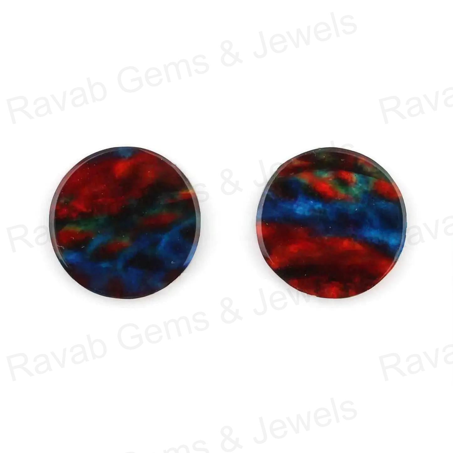 Beautiful Blue Ammolite Quartz Round Coin 12mm Flat Gemstone, Blue Ammolite pendant, earrings making Calibrated 2 pcs set