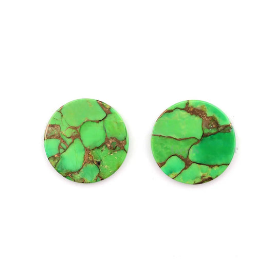 Beautiful Green Copper Turquoise Coin shape 12mm Flat Gemstone Calibrated Cabochons, Green Copper Turquoise Cabochons loose gemstone 2 pcs