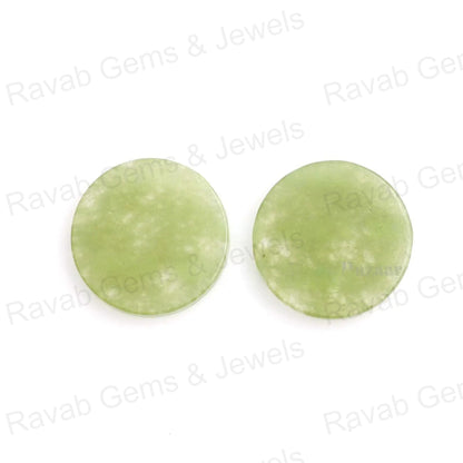 Beautiful Natural Jade Green Round Coin shape 12mm Flat Gemstone Calibrated, Natural Jade Green Jewelry making beads 2 pcs set