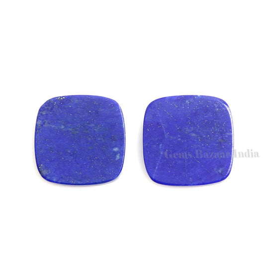 Natural Lapis Lazuli Cushion Shape Smooth Flat Gemstone, Loose Beads Calibrated Semi Precious Stone, Jewelry Ring Earring Making 2 Pcs Set