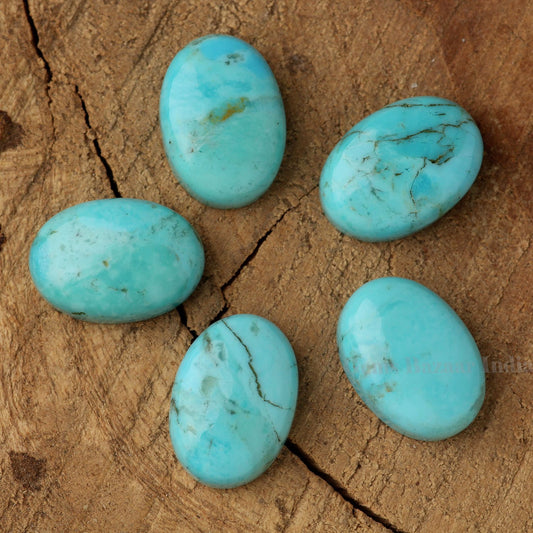 Natural Arizona Turquoise Oval Shape Smooth Cabochons Gemstone For Jewelry, Loose Beads Calibrated Stone For Jwelry 5 Pcs Set Wholesale