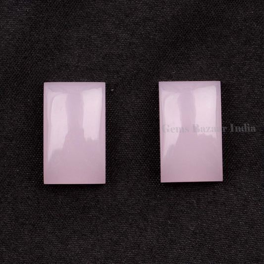 Beautiful Natural Rose Quartz Rectangle Cabochons Gemstone, Loose Beads Calibrated Stone For Matching Earring Ring Making 2 Pcs Set 12x20mm