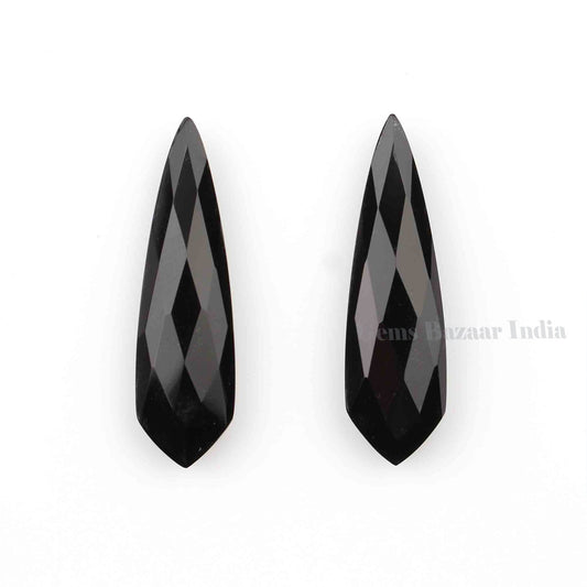 9x30mm Black Onyx Long Fancy Kite Cut Gemstone, Faceted Briolette Calibrated Stone For Jewelry Earring Pendant Making 2 Pcs Set Love Gifted