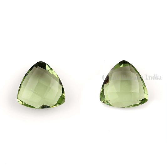 Green Amethyst Quartz Trillion Shape 12mm Faceted Briolette Gemstone for Jewelry, Calibrated Stones For Jewely Making, Gifts For Her 2 Pcs