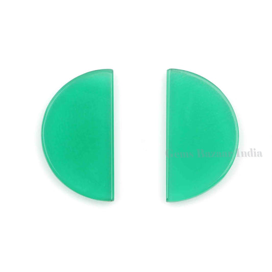 Natural Green Onyx Half-Moon D Shape Smooth Flat Gemstone, Loose Beads Calibrated Semi Precious Stone For Jewelry Making 2 Pcs Al Sizes