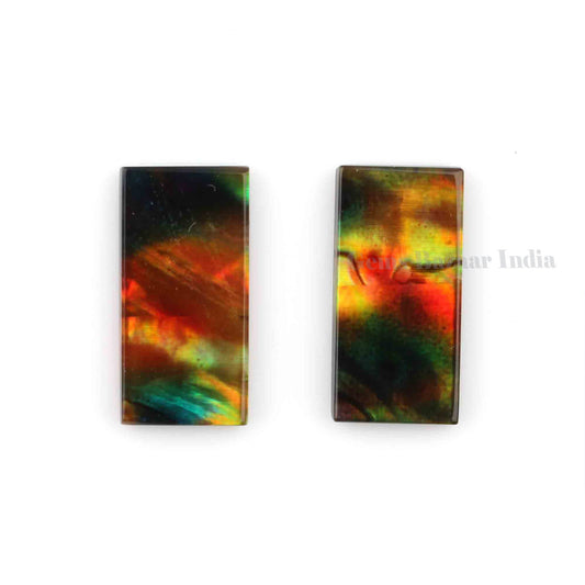 Orange Ammolite Quartz Rectangle Shape 8x16mm Flat Gemstone, Calibrated Loose Beads Stone For Jewelry Earring Making 2 Pcs Set For Gifted