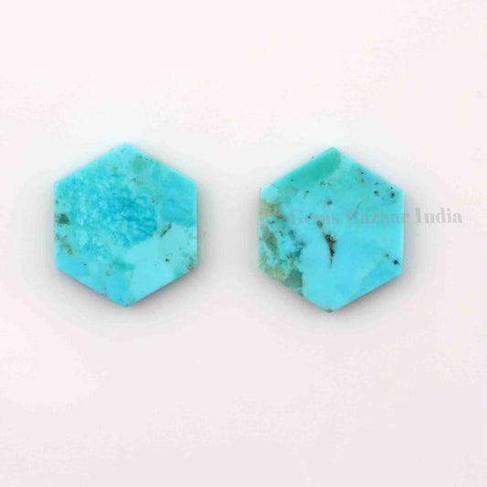 Natural Arizona Turquoise Hexagon Shape 12mm Flat Smooth Gemstone, Loose Beads Calibrated Semi Precious Stone For Matching Jewelry 2 Pcs Set