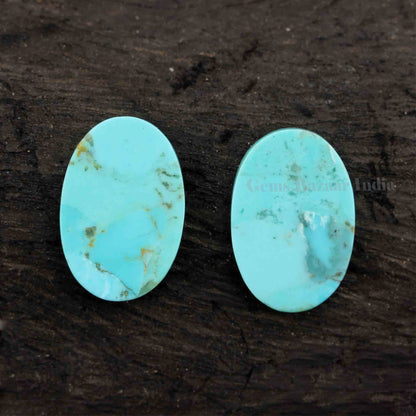 Natural Arizona Turquoise Oval Shape Both Side Flat Gemstone for Jewelry, Loose Beads, Earring Matching Pair Stones For Gifted 2 Pcs Set