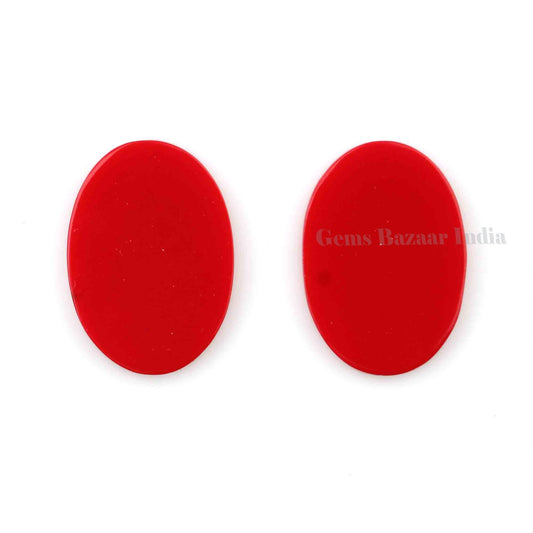 Red Coral Oval Shape Smooth Flat Gemstone For Jewelry Earring, Loose Beads Calibrated Stone Matching Pair Stones 2 Pc Set All Size Available