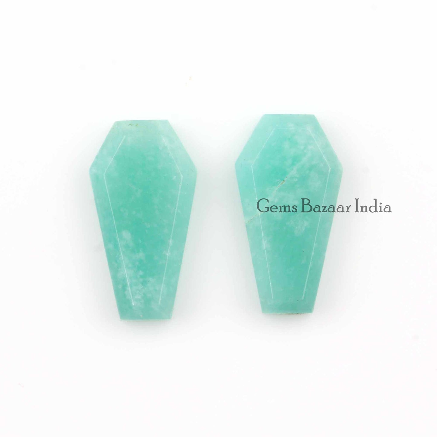 Natural Russian Amazonite Coffin Shape 12x22mm AA Gemstone For Jewelry Making, Calibrated Loose Beads Stone For Jewelry Making 2 Pcs Set