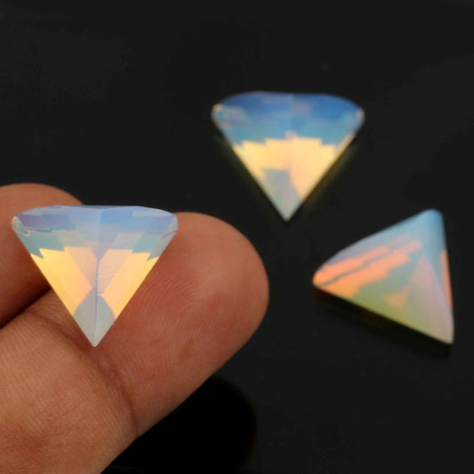 Fiery Opalite Triangle Shape Pyramid Step Cut Gemstone, Smooth Calibrated Stone For Jewelry Ring Earring Making 2 Pcs Set For Bridesmaid