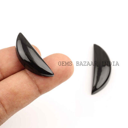 D Shape Natural Black Onyx Half-Moon Gemstone Cabochon, Loose Beads Calibrated Stones For Fancy Jewelry Making 2 Pcs Set