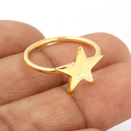 Gold Band Star Ring - Designer Band Ring - Gold Plated Ring - Silver Ring - Handmade Indian Silver Jewelry - Gifts For Her