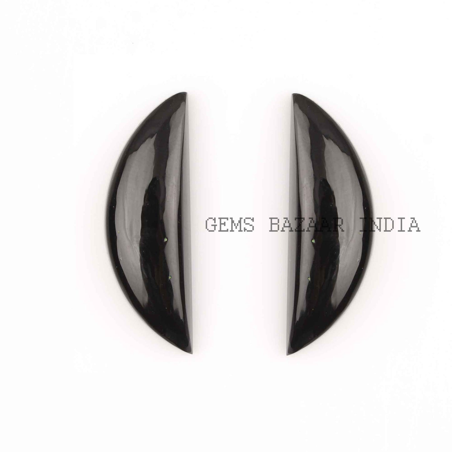 D Shape Natural Black Onyx Half-Moon Gemstone Cabochon, Loose Beads Calibrated Stones For Fancy Jewelry Making 2 Pcs Set