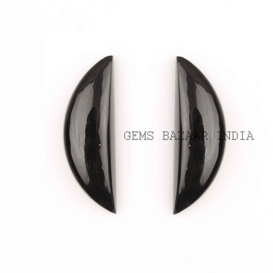 D Shape Natural Black Onyx Half-Moon Gemstone Flat Back Cabochon, Loose Beads Calibrated Stones For Fancy Jewelry Making 2 Pcs Set