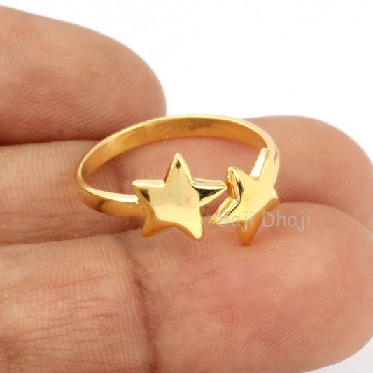 Gold Band Star Ring - Designer Band Ring - Gold Plated Ring - Silver Ring - Handmade Indian Silver Jewelry - Gifts For Her, All Sizes