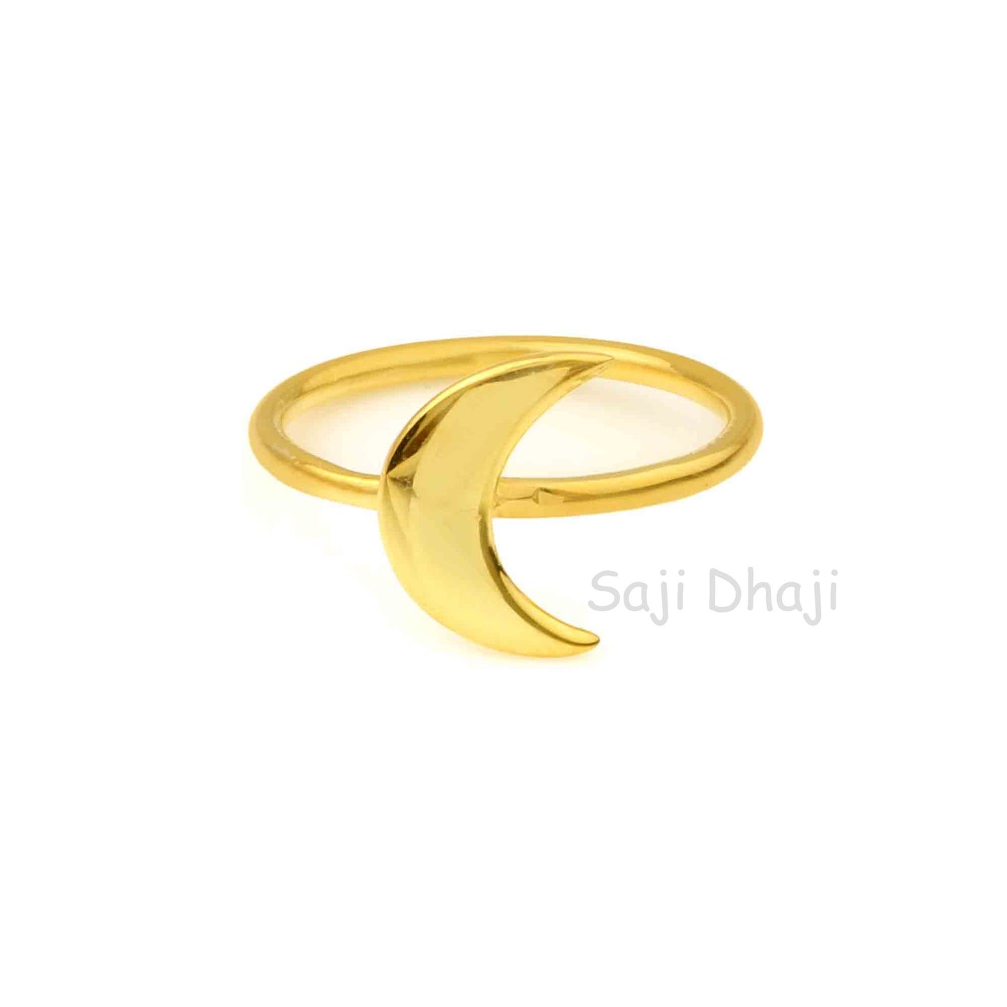 Gold Band Crescent Moon Ring - Designer Band Ring - Gold Plated Ring - Silver Ring - Handmade Indian Silver Jewelry - Gifts For Her