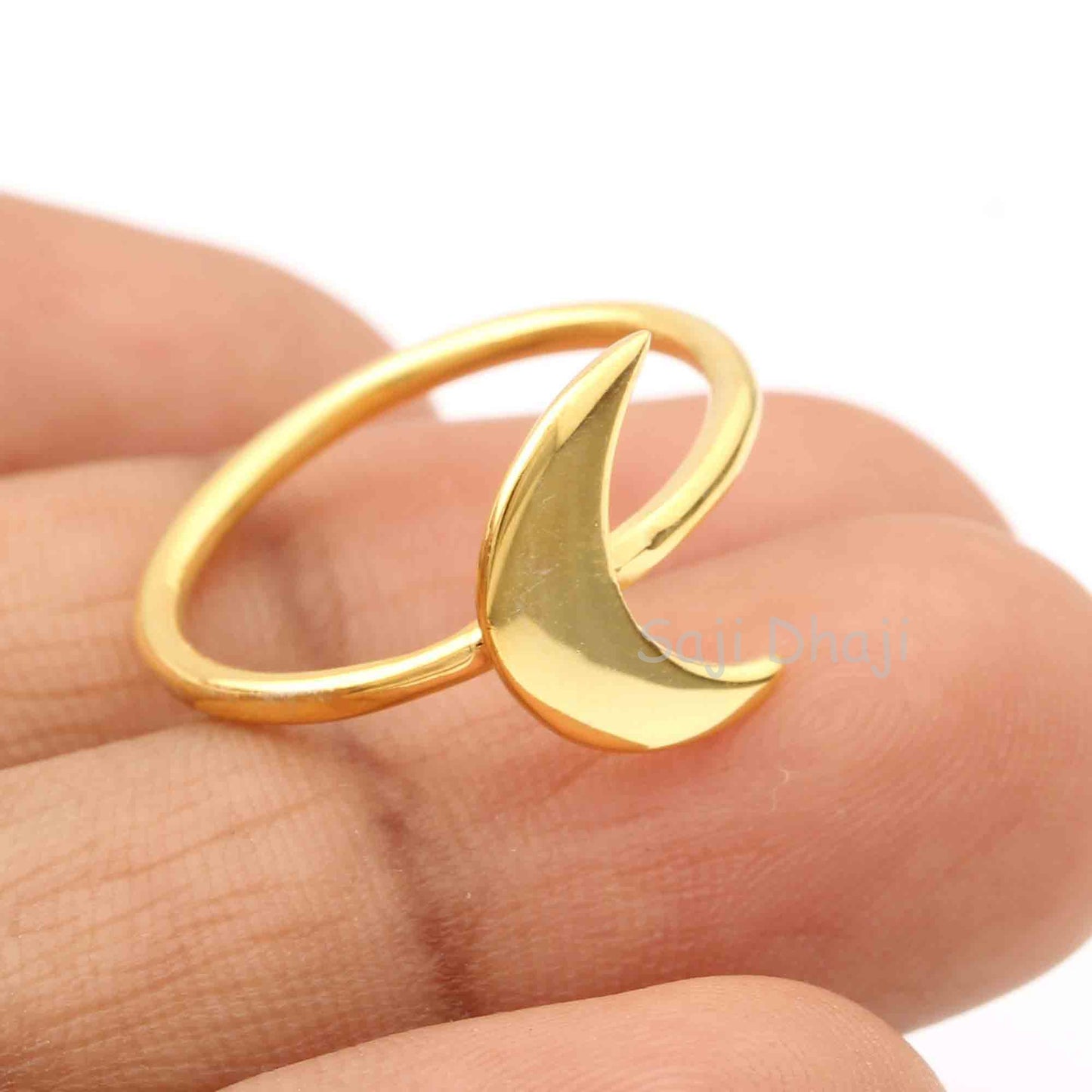 Gold Band Crescent Moon Ring - Designer Band Ring - Gold Plated Ring - Silver Ring - Handmade Indian Silver Jewelry - Gifts For Her