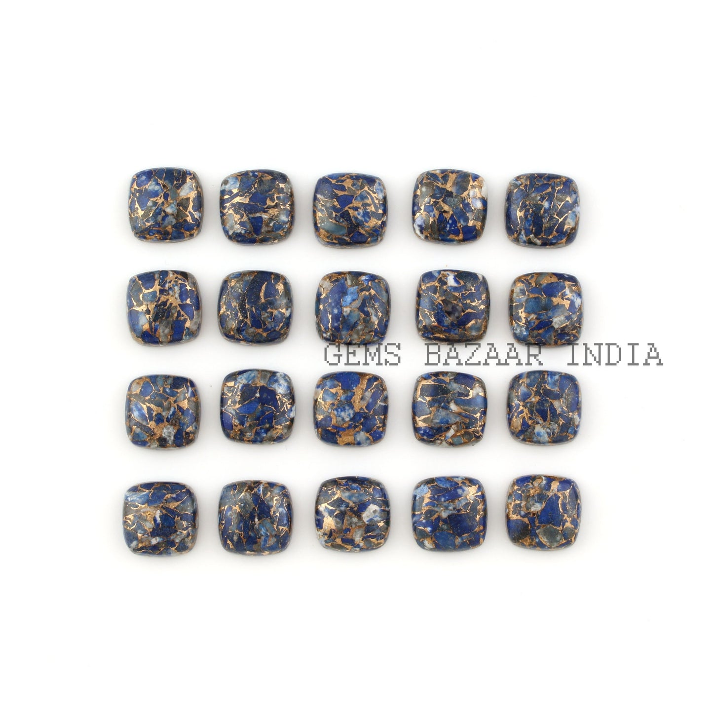 Copper Lapis Lazuli Cushion Shape Smooth Cabochons Gemstone, Loose Beads Stone For Jewelry Making 6mm-18mm 5 Pcs Set All Sizes