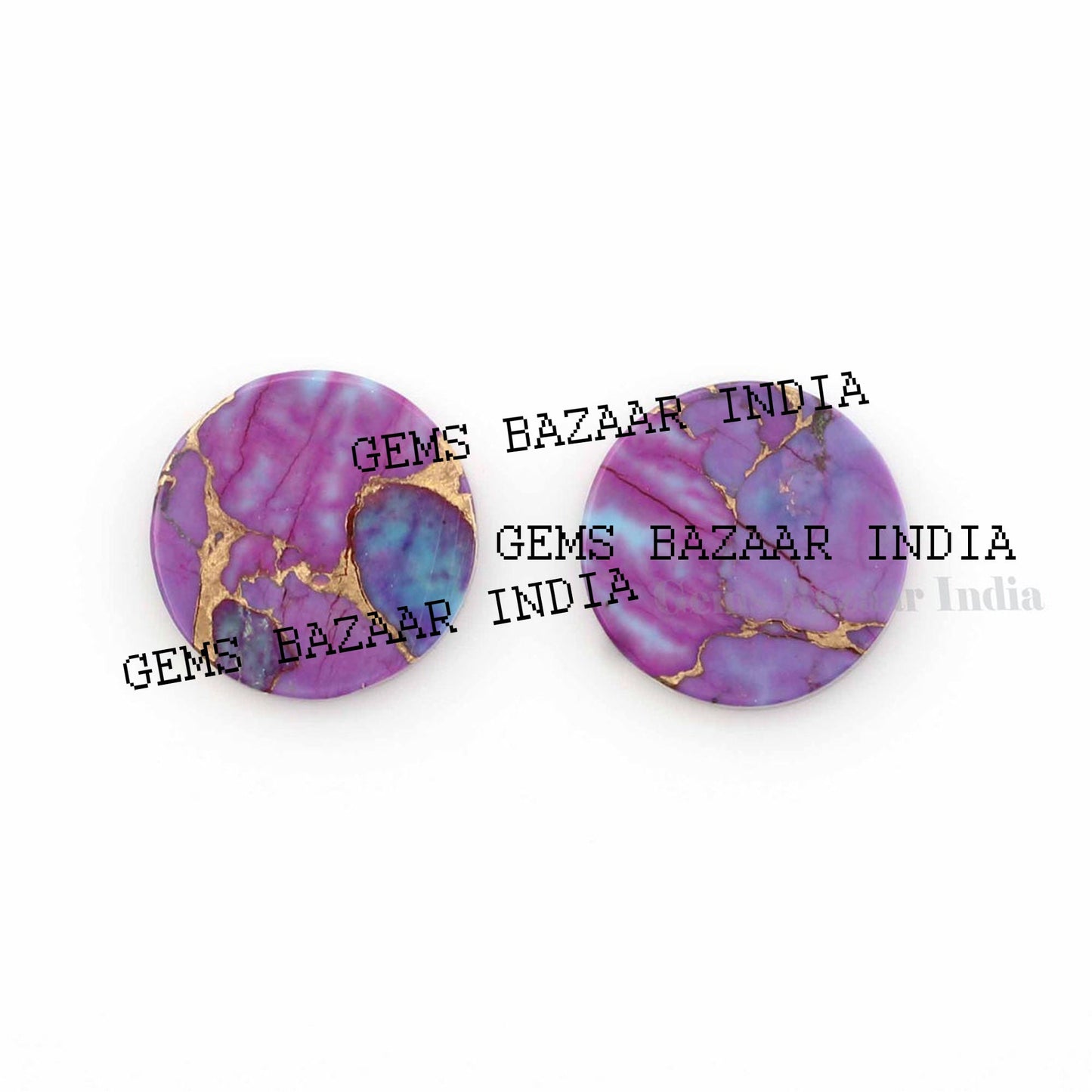 Purple Copper Turquoise Coin shape 12mm Flat Gemstone for jewelry making, Purple Copper Turquoise pendant,earrings making beads 2 pcs set