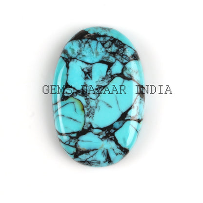 Kingman Spiderweb Blue Turquoise Oval 5x7mm to 20x30mm Cabochon Loose Gemstone Calibrated Smooth Semi Precious Stone For Jewelry Making 1 Pc