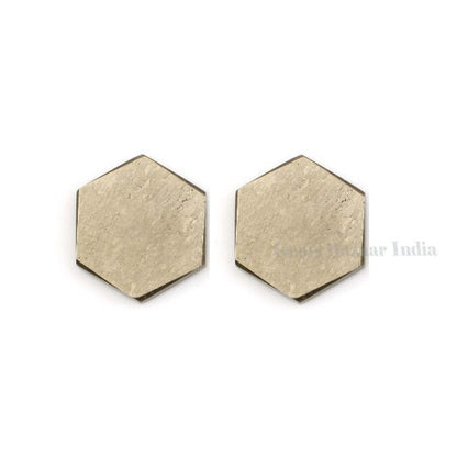 Natural Pyrite Hexagon Shape Both Side Flat Gemstone, Shinning Calibrate Stones Loose Beads For Jewelry Earring Making 8mm-16mm 2 Pcs Set