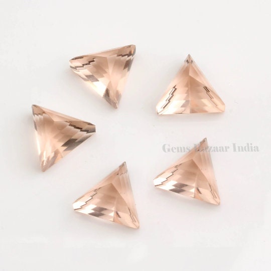 Morganite Quartz Triangle Shape, Pyramid Step Cut Gemstone, Calibrated Shinning Stone For Lovely Ones, Earring Making Stone 2 Pcs Set