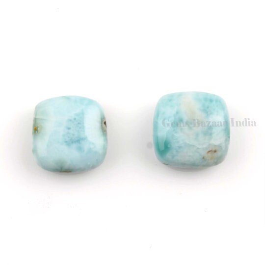 Natural Larimar Cushion Shape 8mm Smooth Briolette Gemstones, Calibrated Stones, Loose Beads For Jewelry Making, Bridesmaid Gift 2 Pcs Set