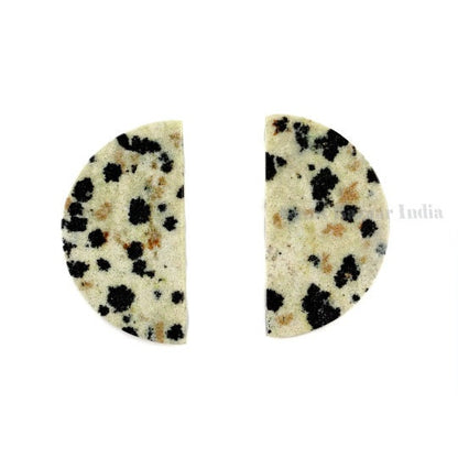 Natural Dalmatian Jasper Half-Moon D Shape Flat Gemstones, Loose Beads Calibrated Stones For Jewelry Earring Making 2 Pcs Set All Sizes