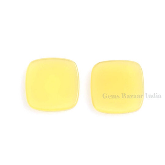 Yellow Chalcedony Cushion Shape Smooth Flat Gemstone, Calibrated Loose Beads Semi Precious Stone For Jewelry Earring Making 2 Pcs Set