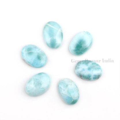 Sky Blue Larimar Oval Shape Flat Back Smooth Cabochons Gemstone For Jewelry, Loose Beads Stone For Jewelry Earring making 5 Pcs Set, 8x10mm