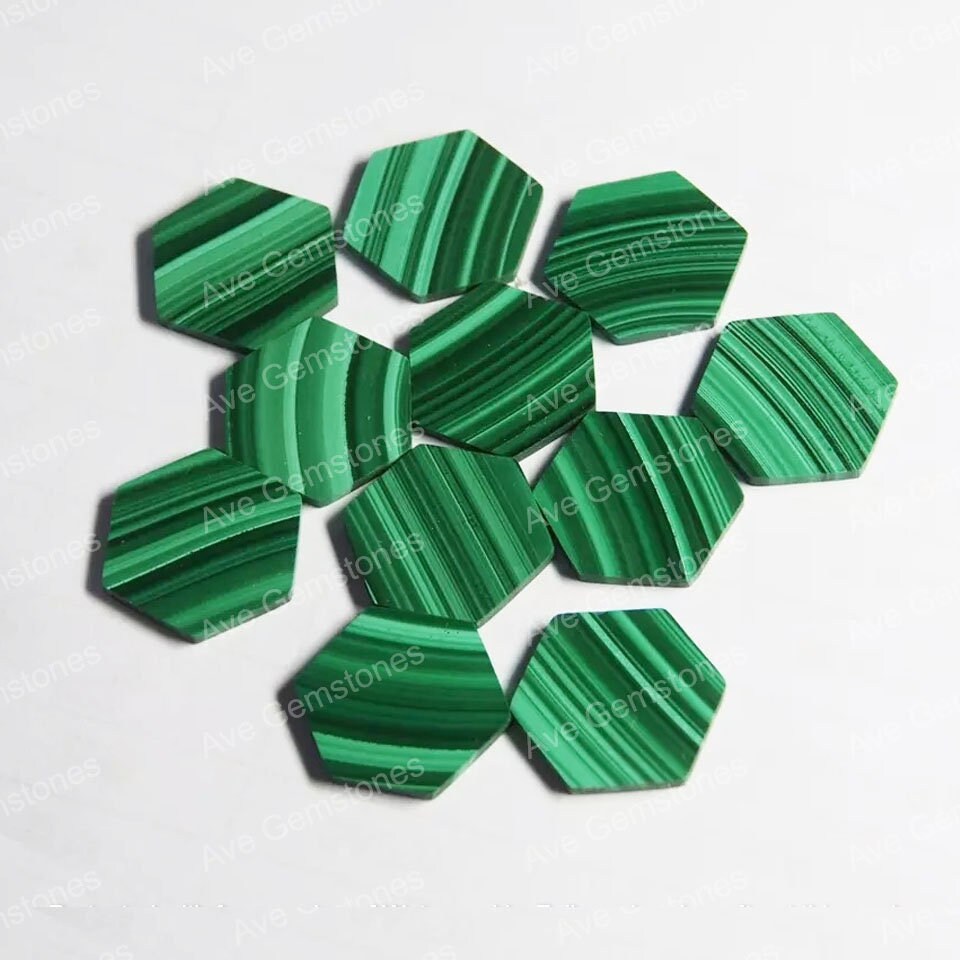 Natural Green Malachite, Hexagon, Both Side Flat, Semi Precious Stone, Loose Gemstones, For Jewelry, Wholesale Supplier, All Sizes Available