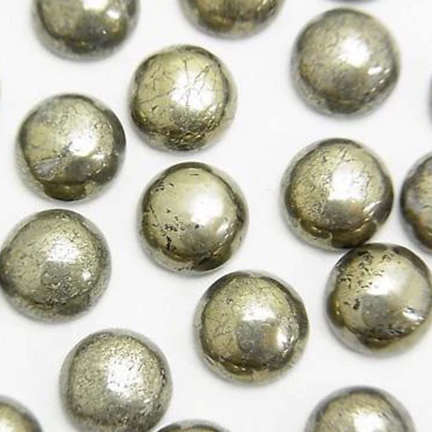 Natural Pyrite Fool's Gold, Round Cabochons Flat Back, Loose Gemstone, Calibrated Smooth, Semi Precious Stone, For Jewelry Making 5 Pcs Set