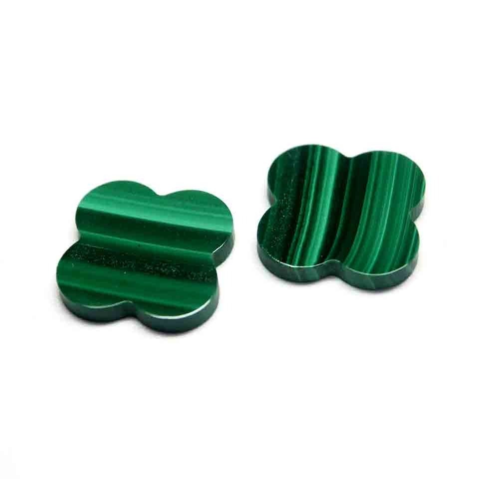 Natural Malachite Clover Gemstone Set, Four Leaf Semi Precious Stone, 2 pcs Flat, Perfect for Jewelry Making, Wholesale Supplier